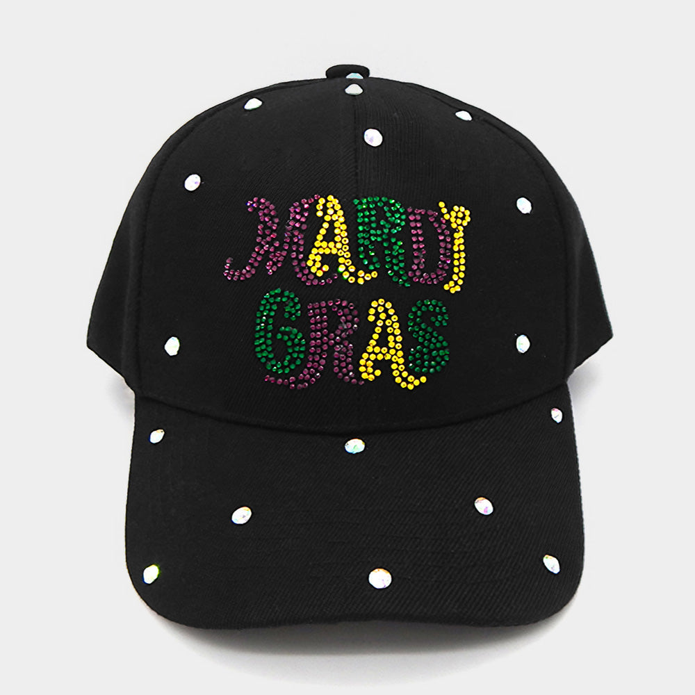 Women's Bling Studded Mardi Gras Message Accented Baseball Cap