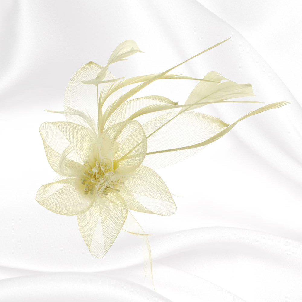 Feather Mesh Flower Hair Pinch Clip Brooch
