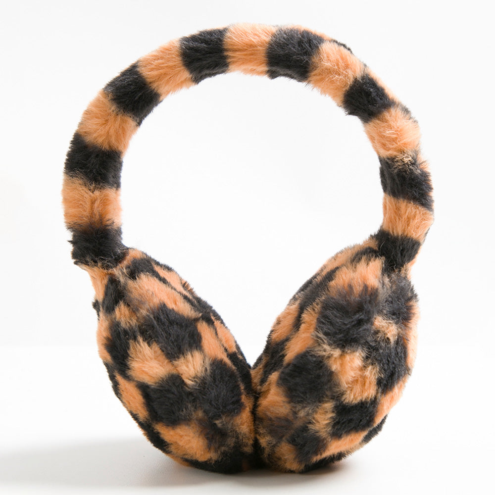 Faux Fur Plush Checkered Earmuffs