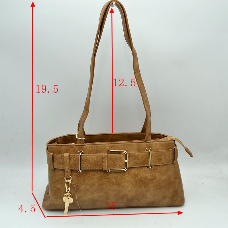 Belted Shoulder Bag with Key Charm Accent