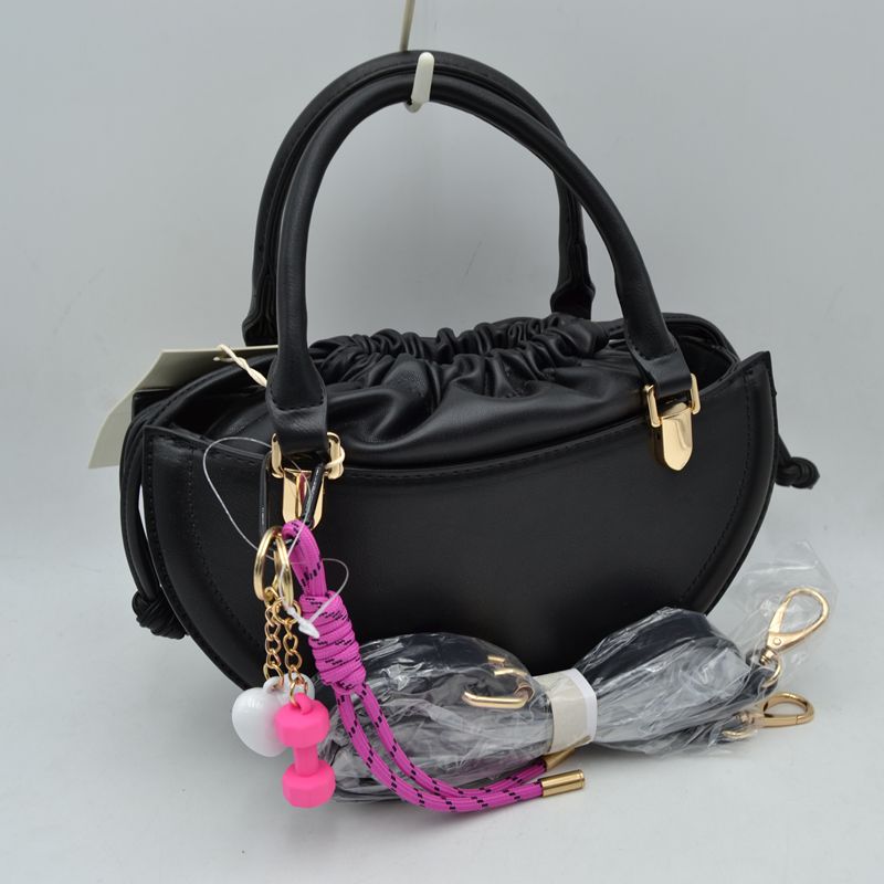 Curved Top Handle Handbag with Drawstring Inner Pouch
