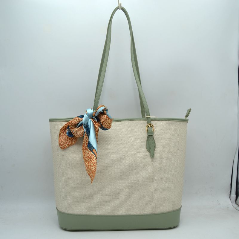 Elegant Textured Shoulder Tote Bag with Silk-Style Scarf Accent