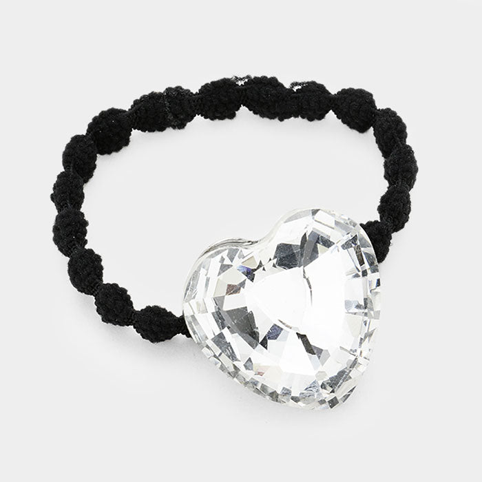 Crystal Heart Accented Stretch Hair Band