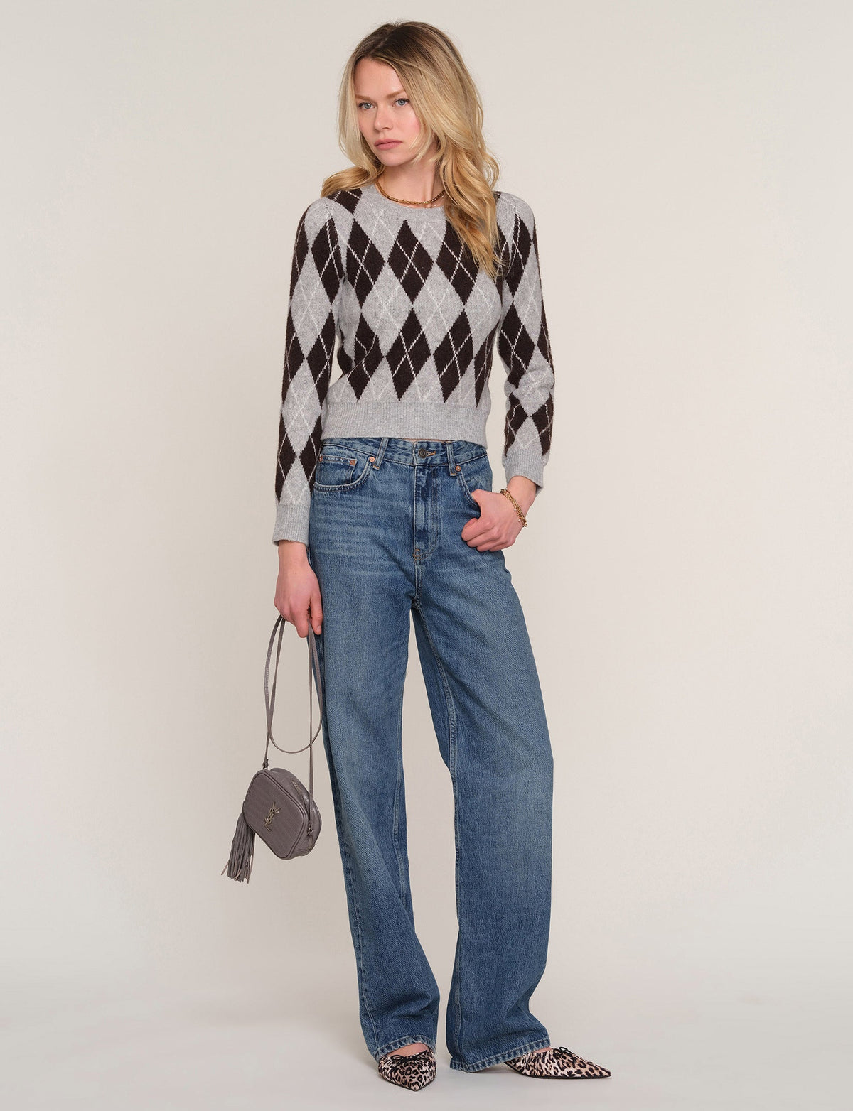 Sweeney Sweater in heather, front detail