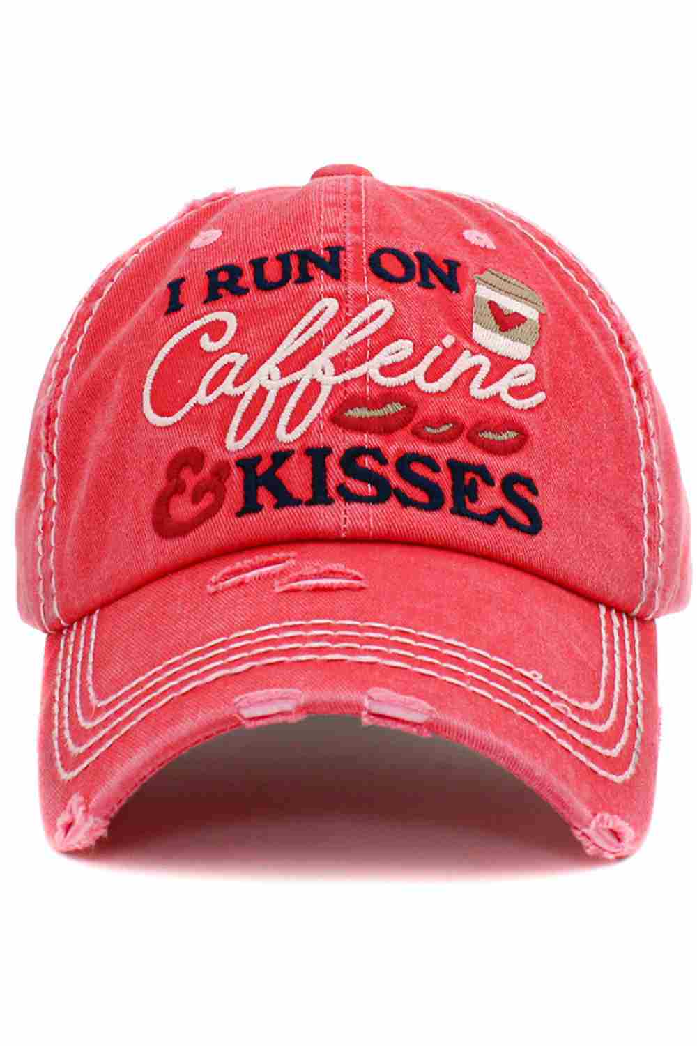 I RUN ON CAFFEINE VINTAGE DISTRESSED CAP