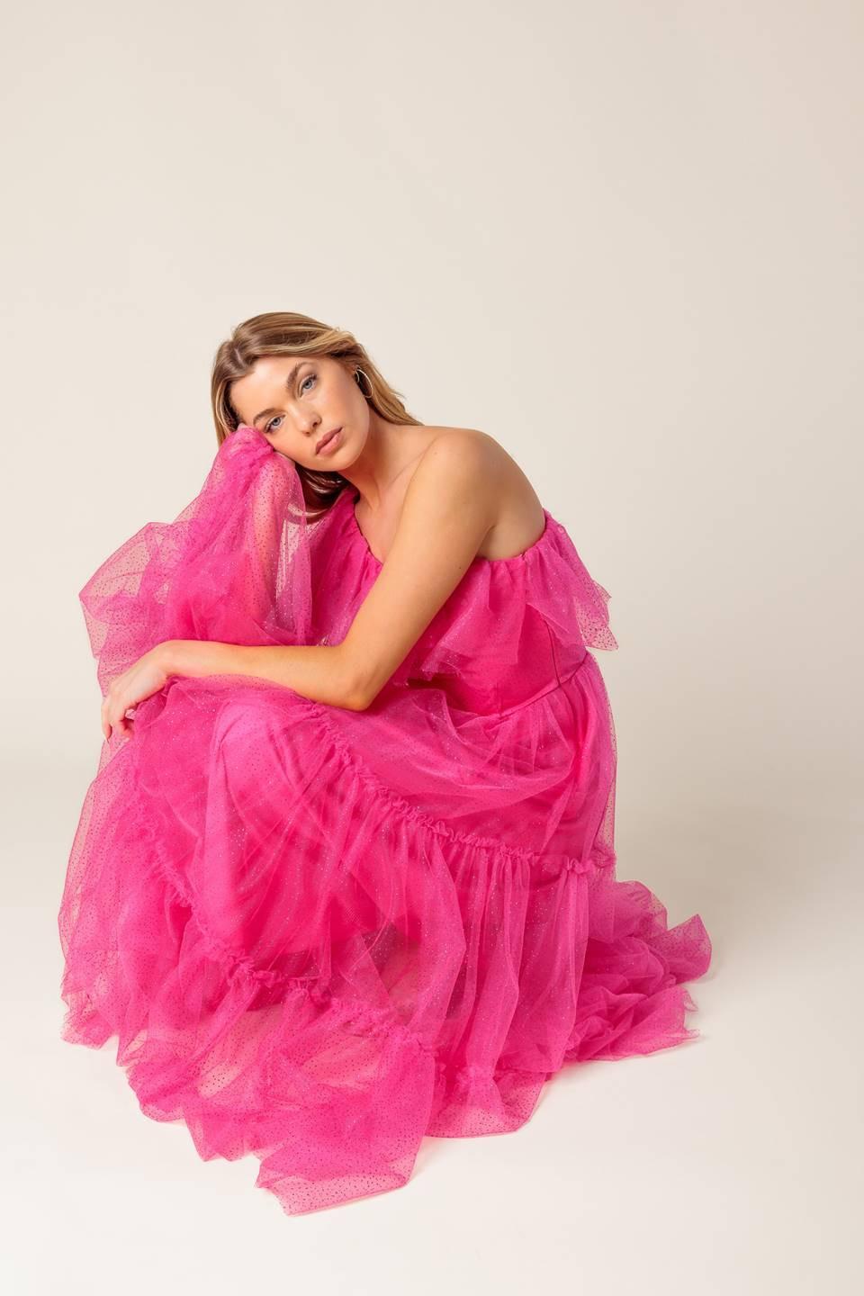 SOME FRESH AIR FUCHSIA TULLE MIDI DRESS
