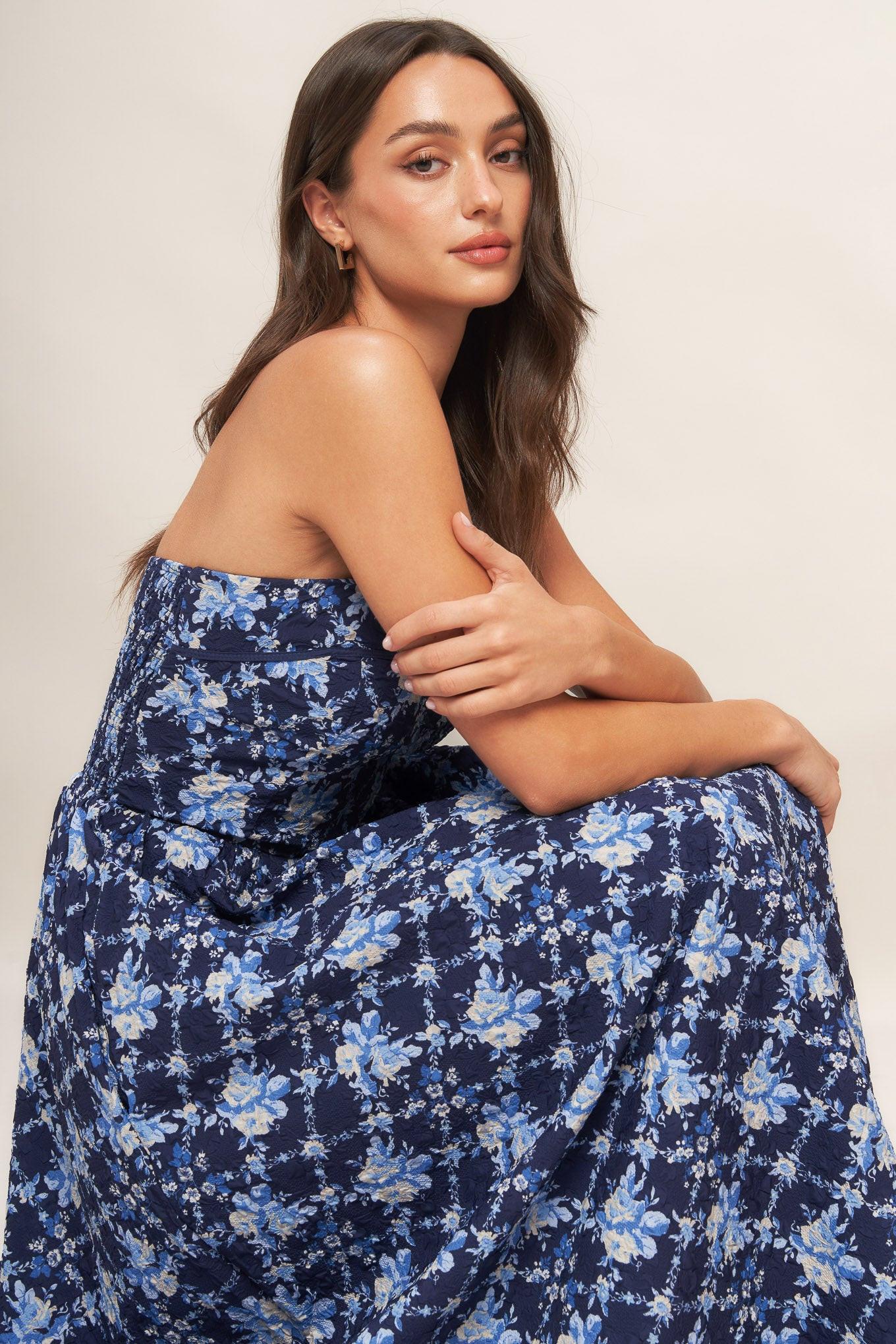 BLUE RENAISSANCE WOVEN MIDI DRESS