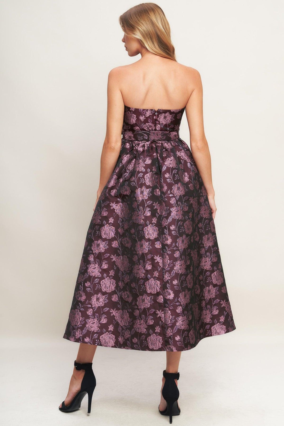 AUBERGINE CHIC JACQUARD WOVEN MIDI DRESS