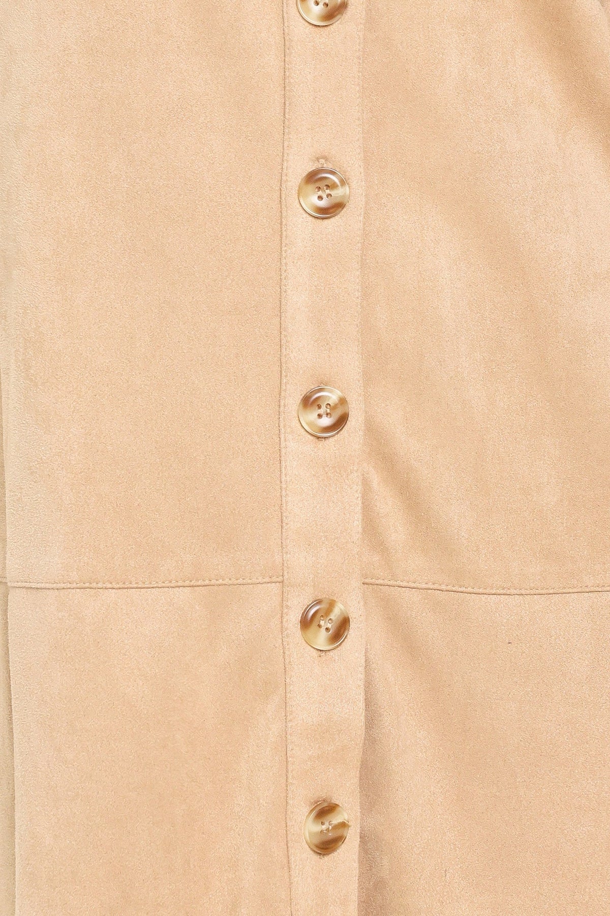 SAND SAFARI SAND FAUX SUEDE BELTED SHIRT MINI DRESS