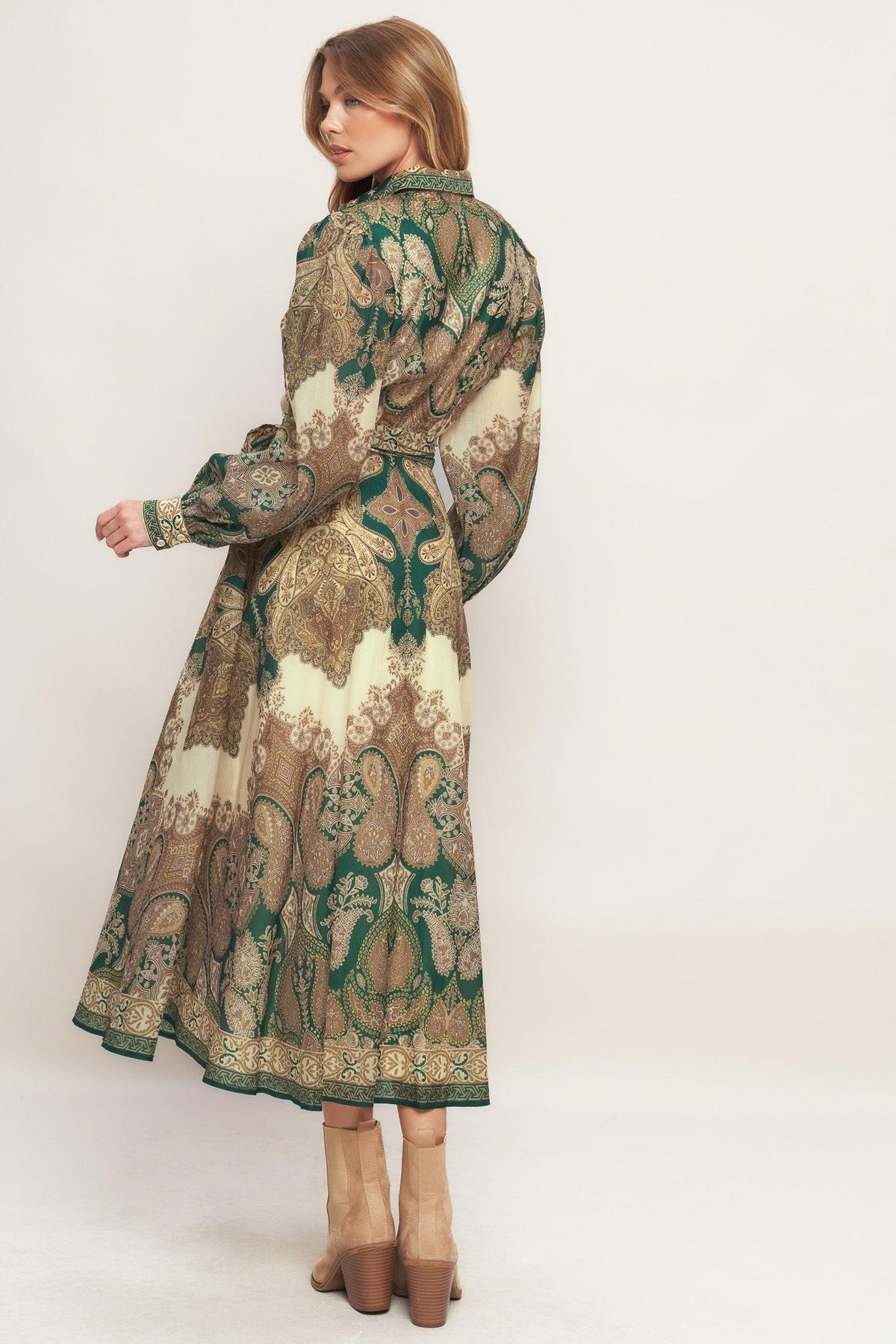 LOVELY GOLDEN VISION WOVEN MIDI DRESS