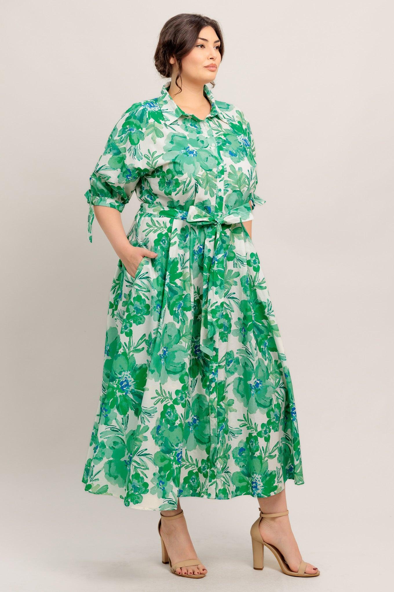 SIMPLY IN BLOOM WOVEN MIDI SHIRT DRESS