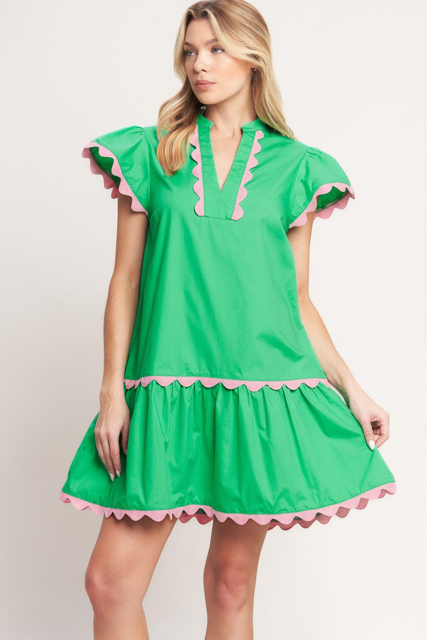 PRETTY IN GREEN WOVEN MINI DRESS