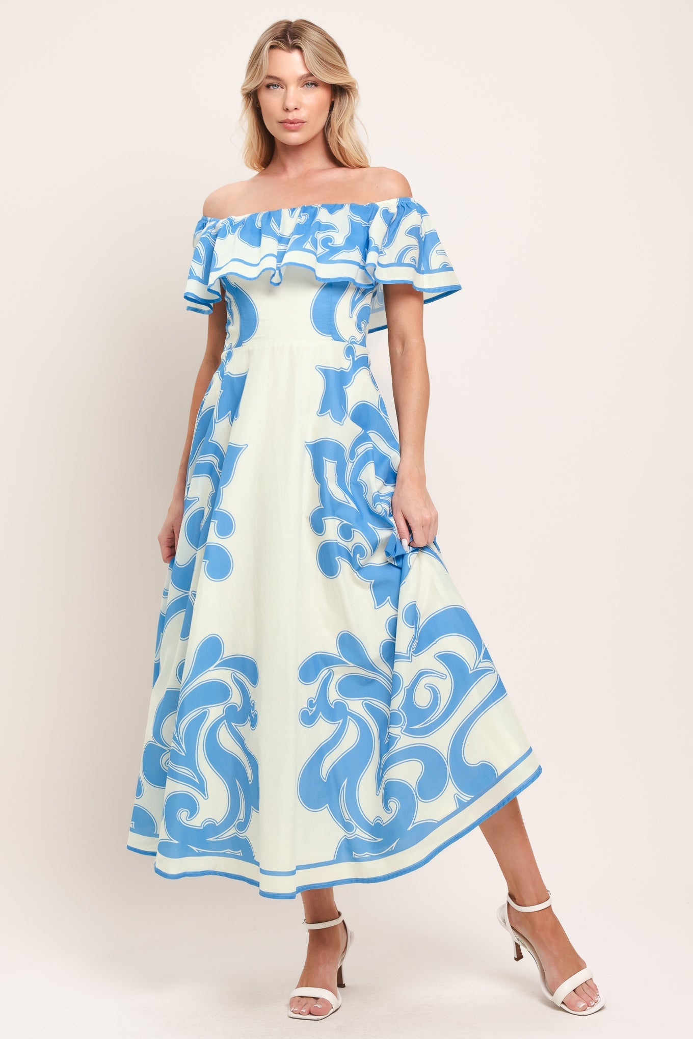 BLUE MAJOLICA WOVEN MIDI DRESS