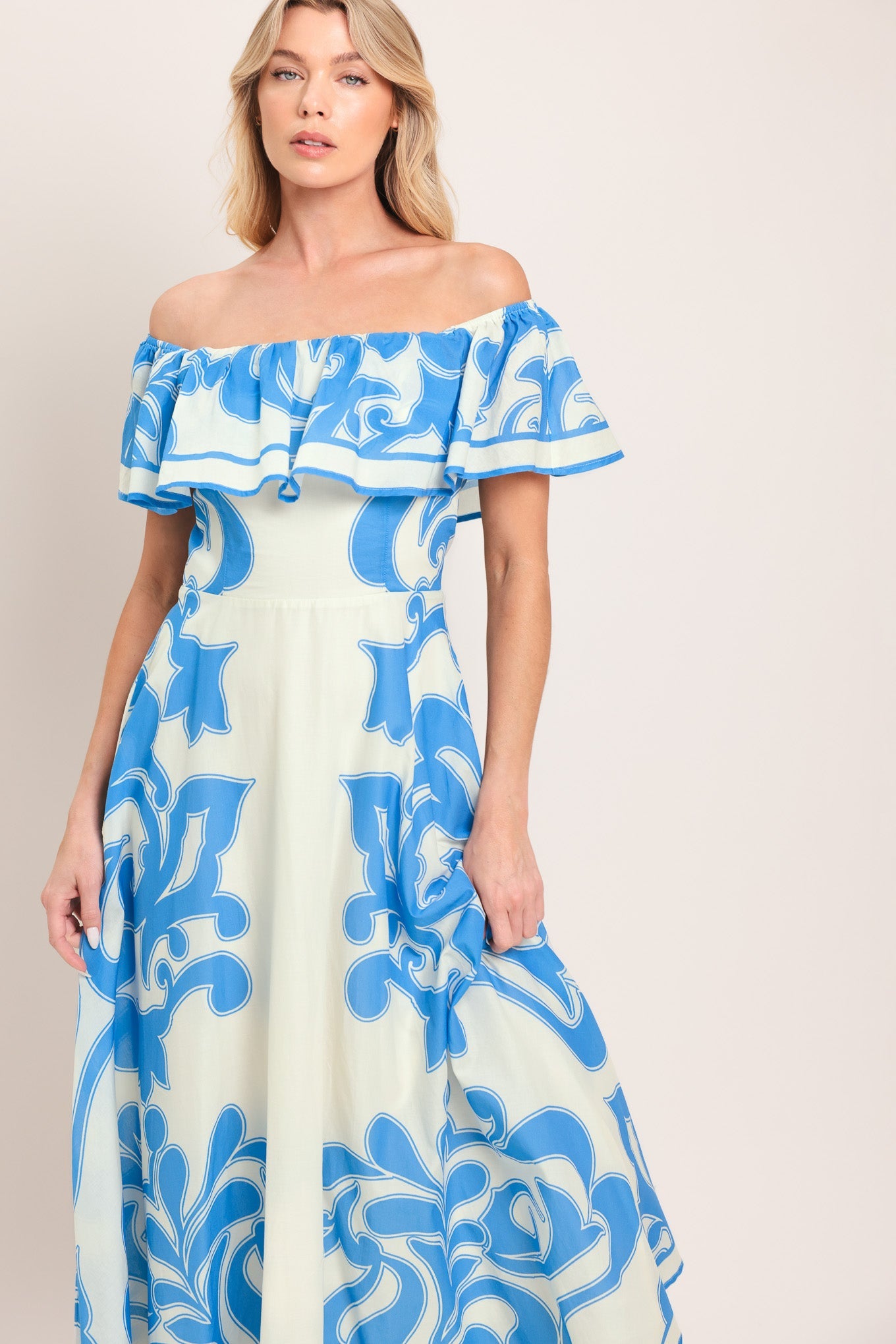 BLUE MAJOLICA WOVEN MIDI DRESS
