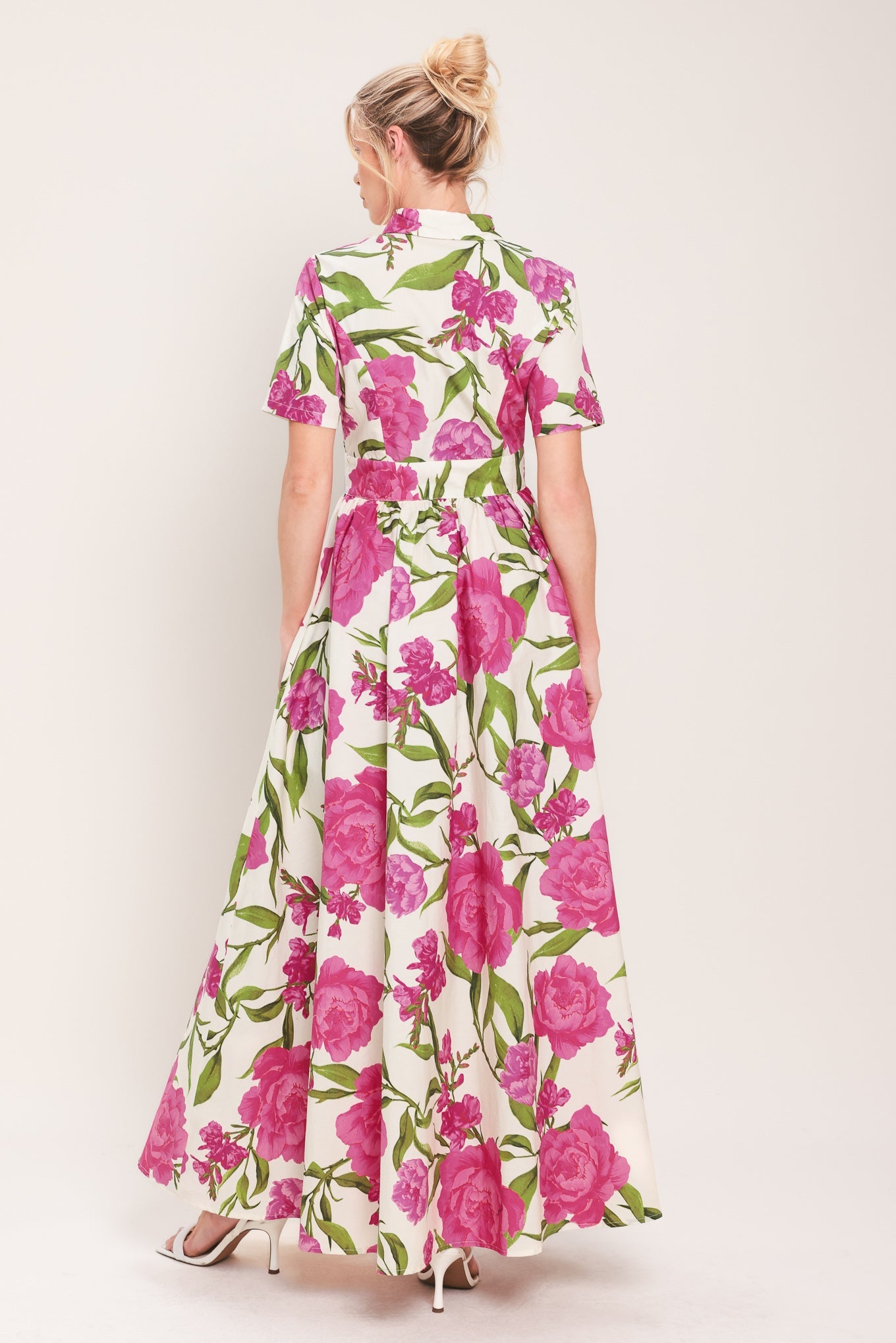 BLOOMING ROSE WOVEN MAXI SHIRT DRESS