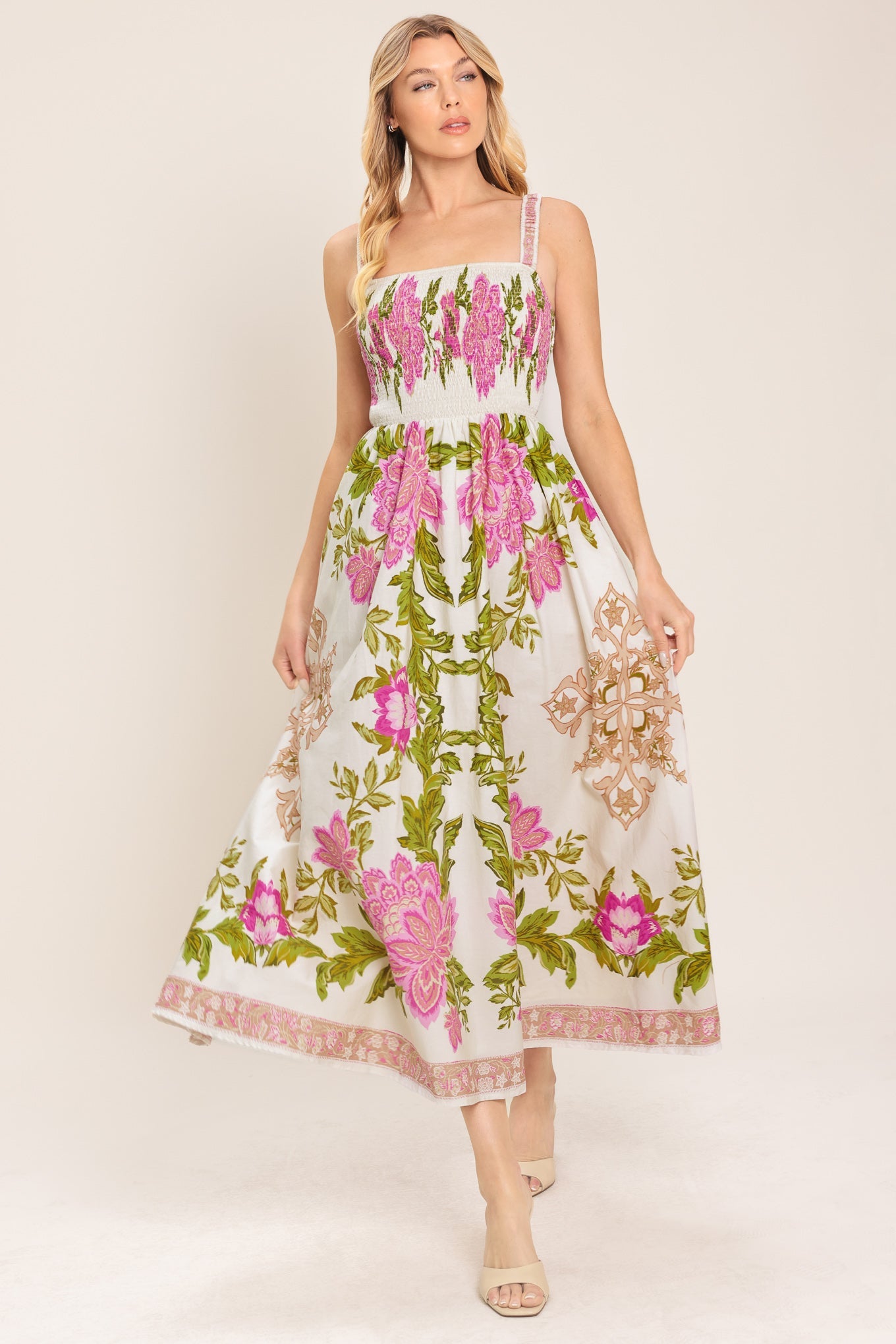 SPRINGTIME IN PARIS WOVEN MIDI DRESS