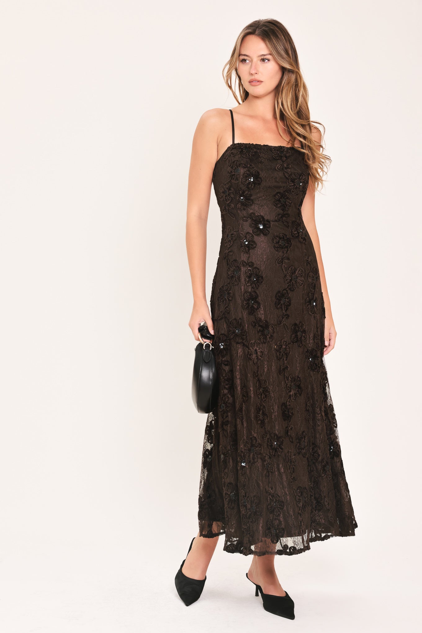 GOLDEN HOUR BROWN TEXTURED STRAPPY ANKLE DRESS