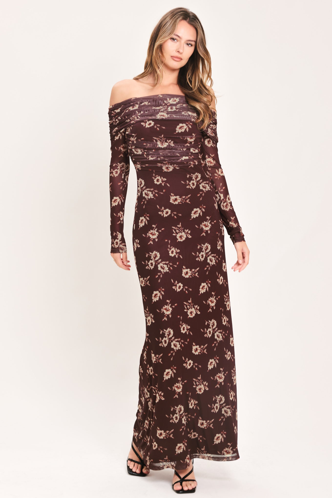 TWILIGHT GARDEN POWER MESH MAXI DRESS