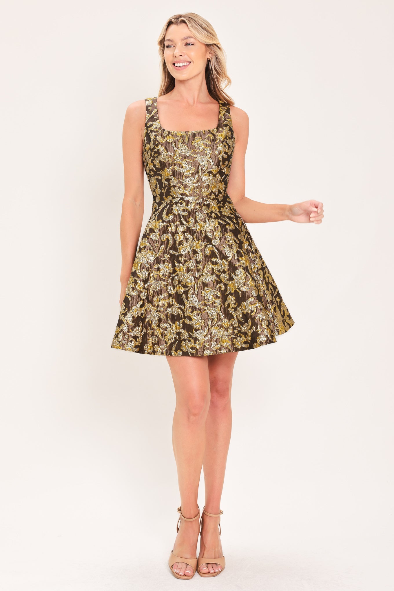 ANTIQUE GOLDEN SWIRL WOVEN MINI DRESS