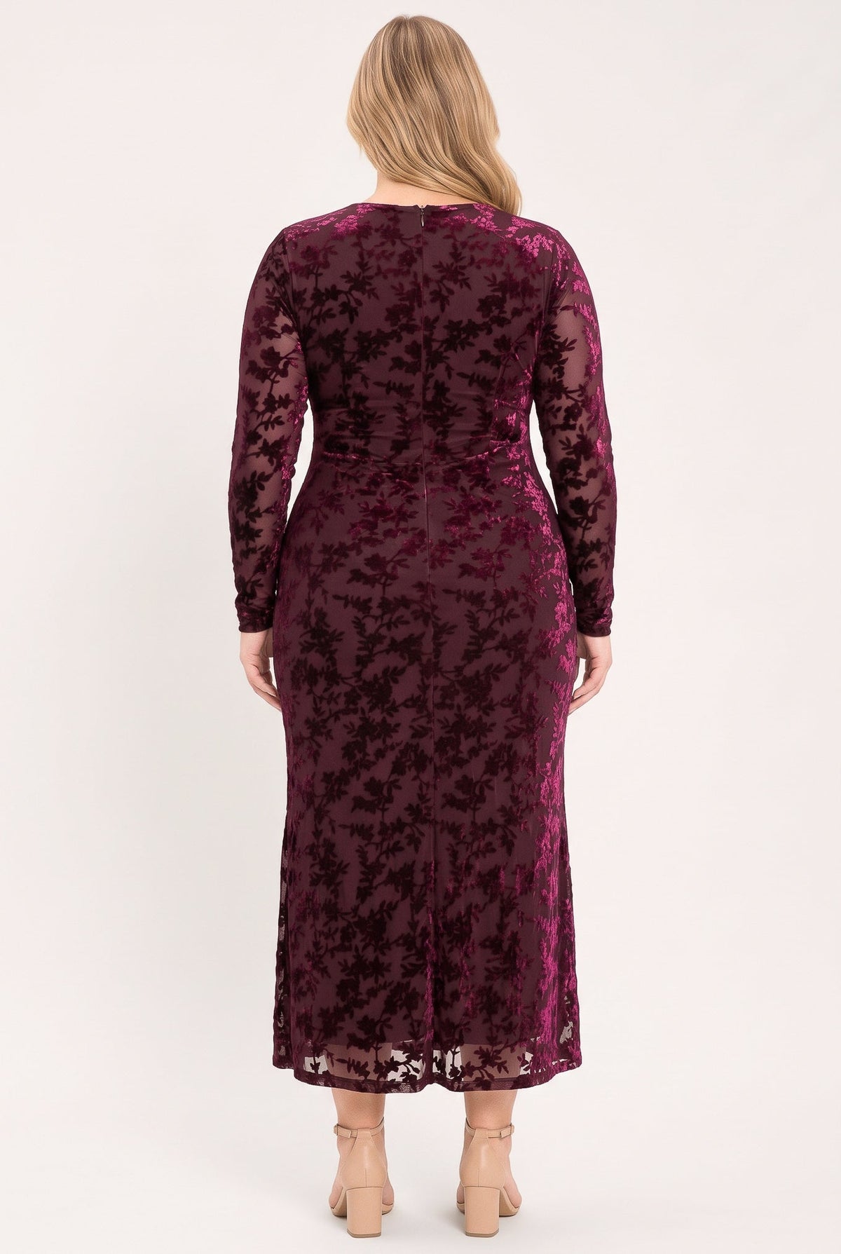CABERNET FLORAL MUSE VELVET MIDI DRESS