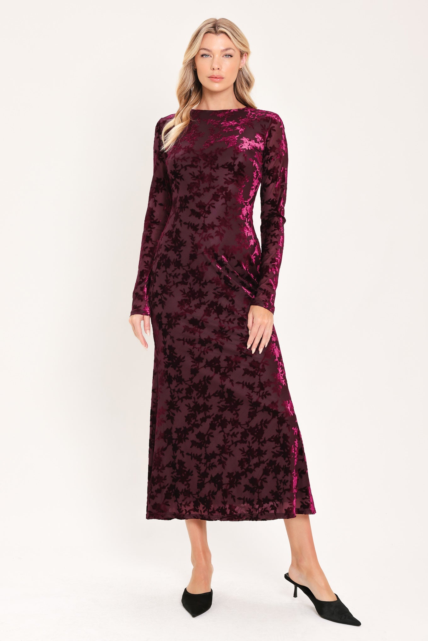 CABERNET FLORAL MUSE VELVET MIDI DRESS