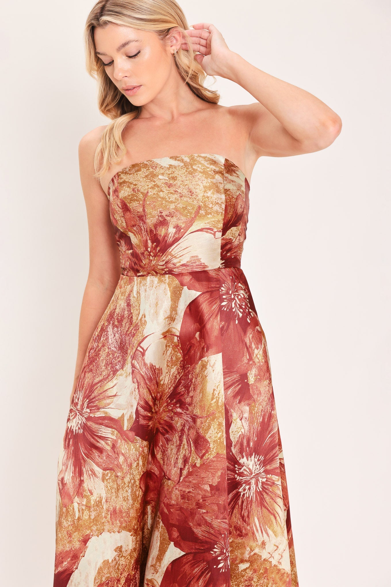CINNAMON FLORA DRIFT WOVEN MIDI DRESS
