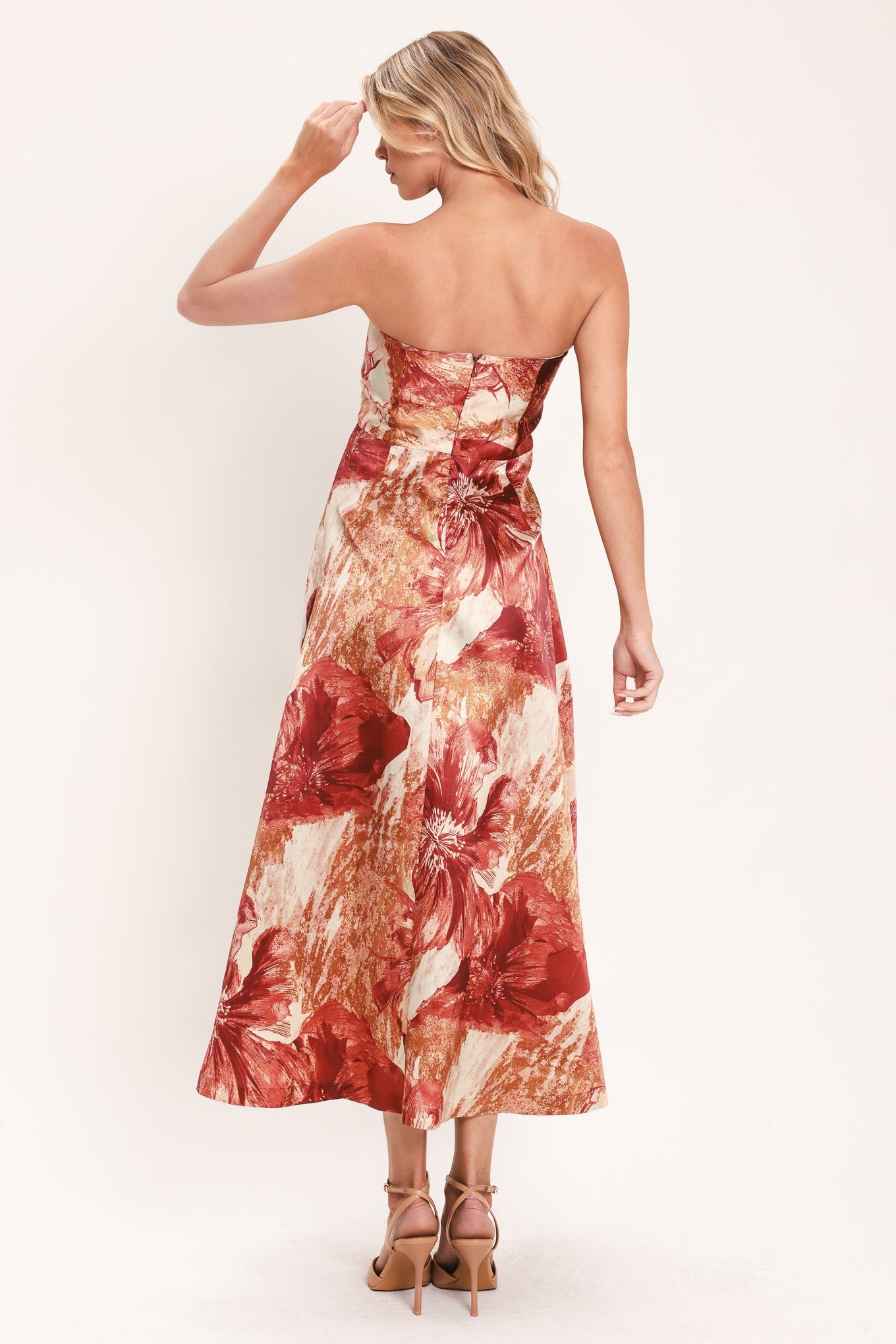 CINNAMON FLORA DRIFT WOVEN MIDI DRESS