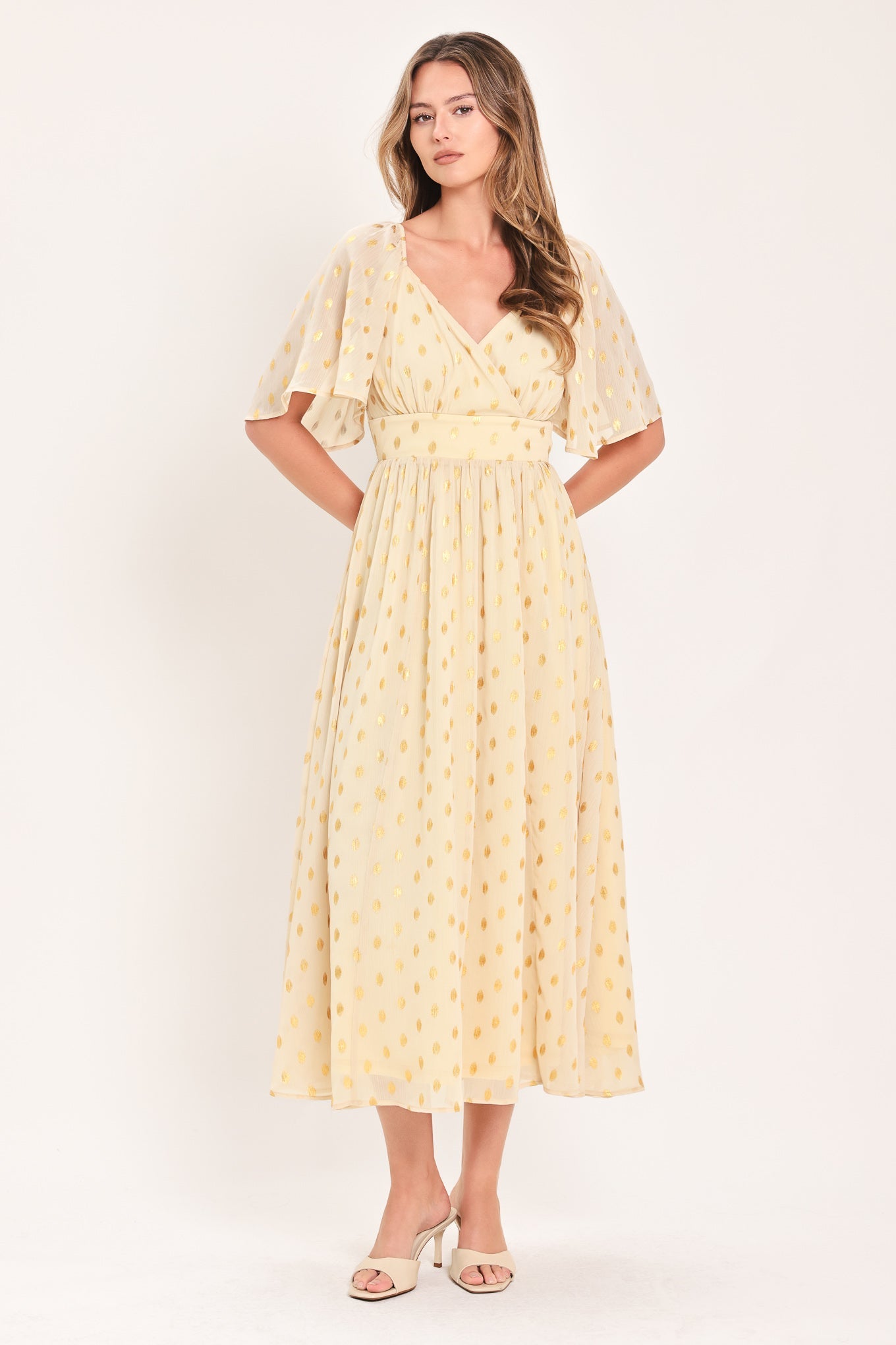 SHIMMERING SKY AFFECTION WOVEN MIDI DRESS