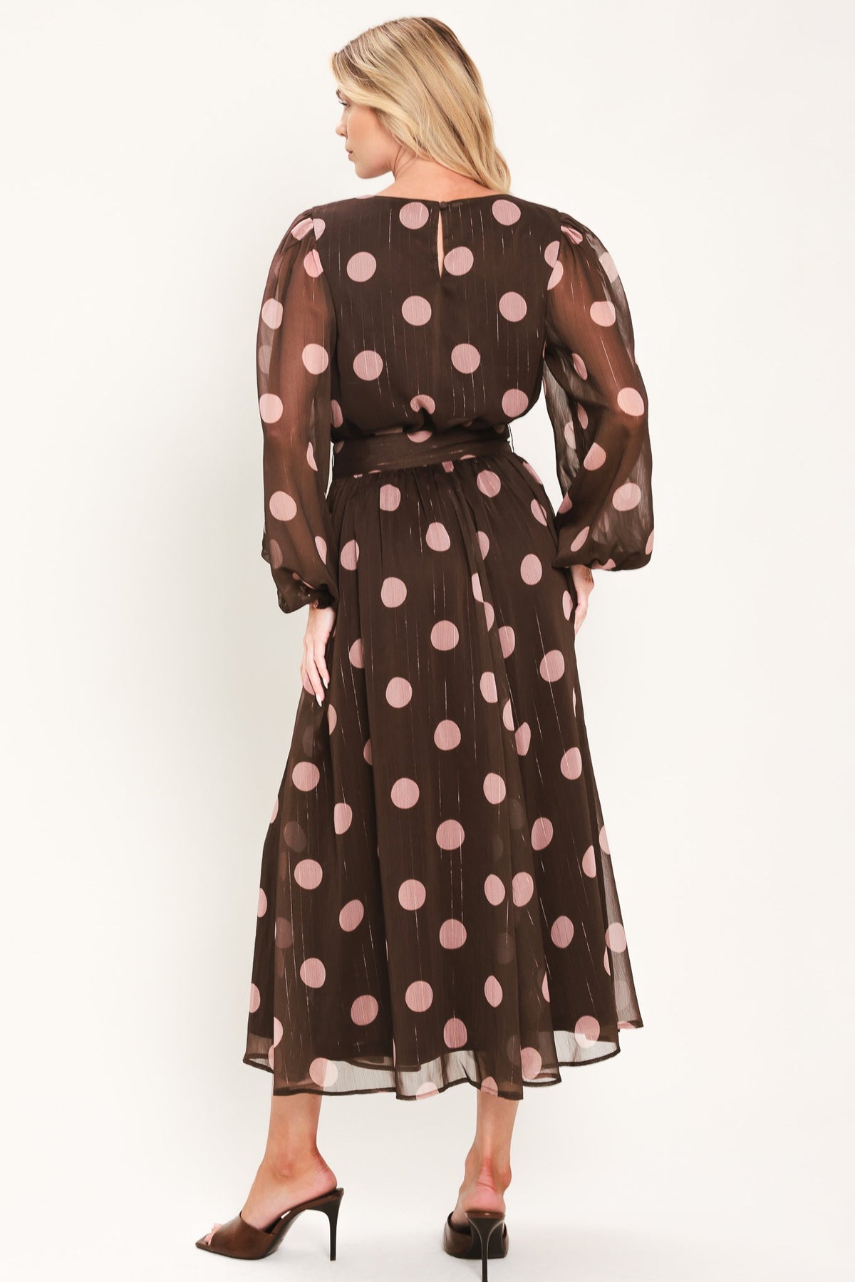 MAUVE MOCHA BROWN/MAUVE STATEMENT MIDI DRESS