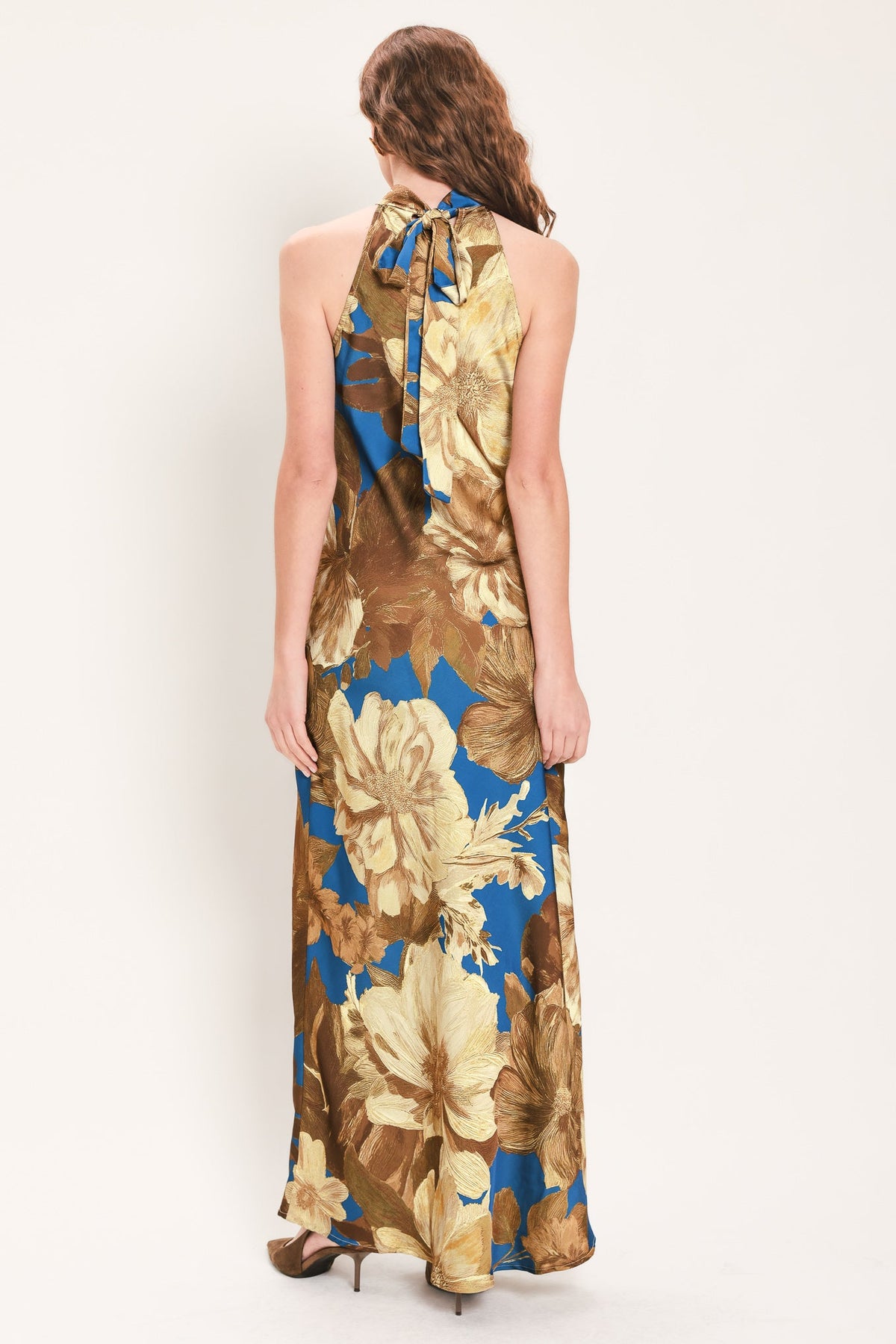 DEEP TEAL DREAM PRINTED HIGH-HALTER MAXI DRESS