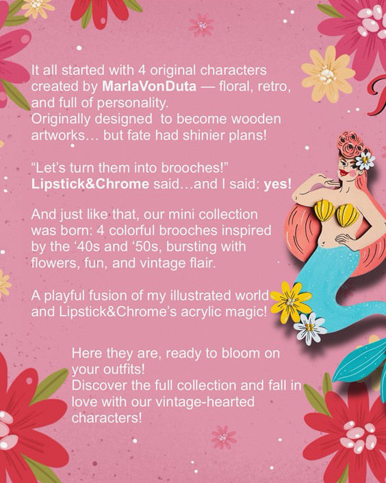 Rosita Brooch by Marla VonDuta x Lipstick & Chrome — Vintage Floral Portrait Pin