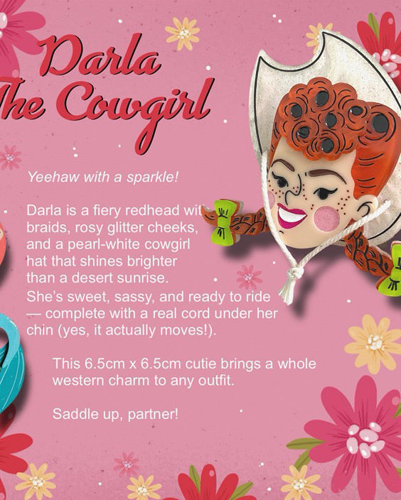 Darla the Cowgirl Brooch by Marla VonDuta x Lipstick & Chrome — Vintage Western Pin