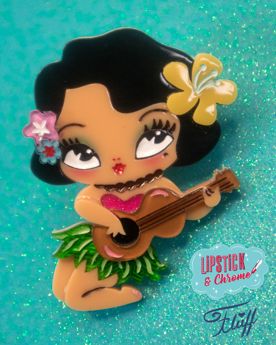Hula Lula Tiki Girl Brooch by Miss Fluff x Lipstick & Chrome — Tropical Hula Dancer Pin