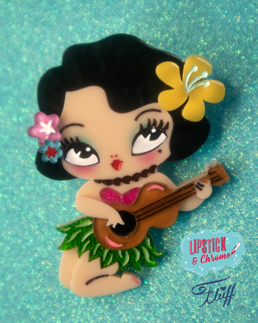Hula Lula Tiki Girl Brooch by Miss Fluff x Lipstick & Chrome — Tropical Hula Dancer Pin