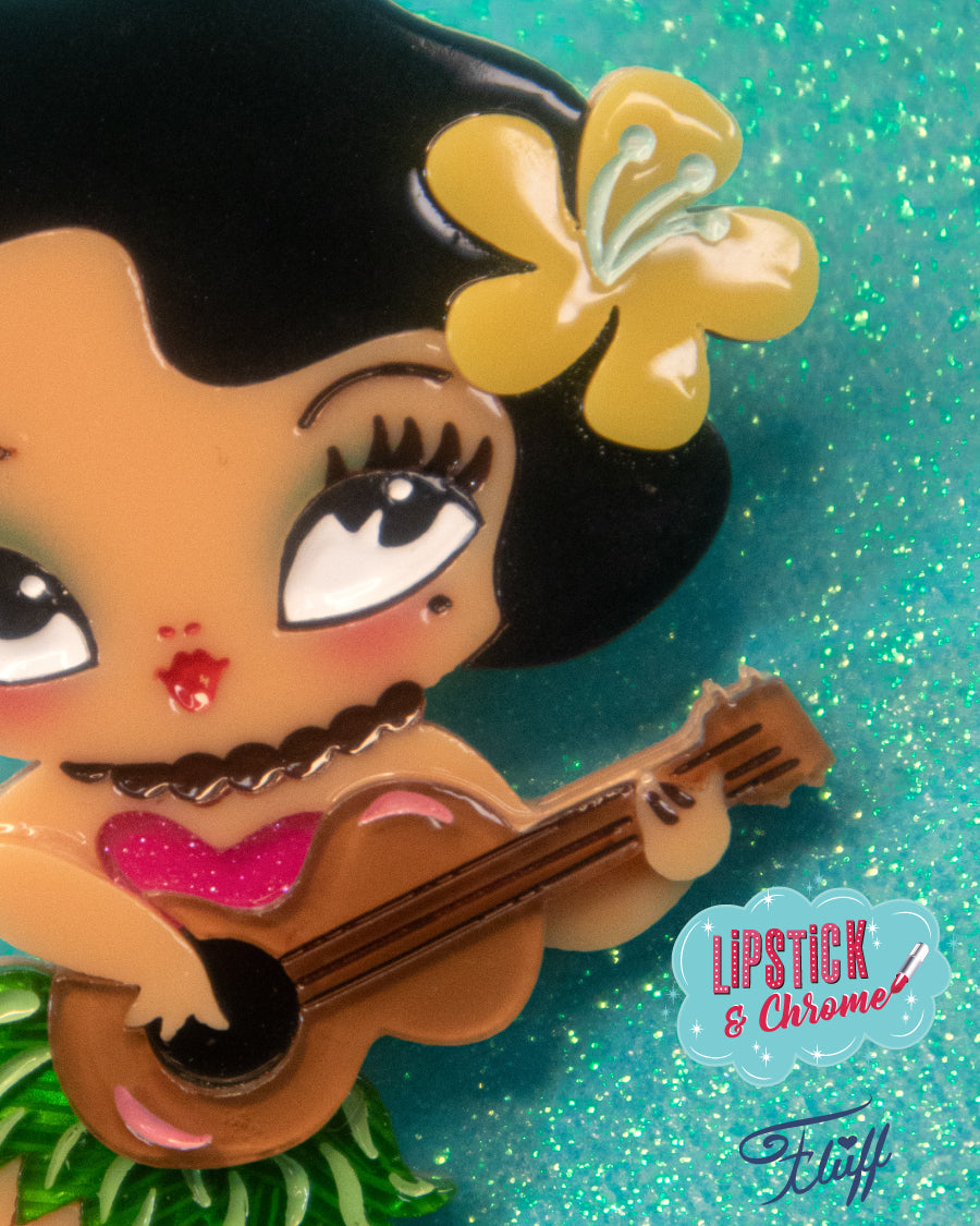 Hula Lula Tiki Girl Brooch by Miss Fluff x Lipstick & Chrome — Tropical Hula Dancer Pin
