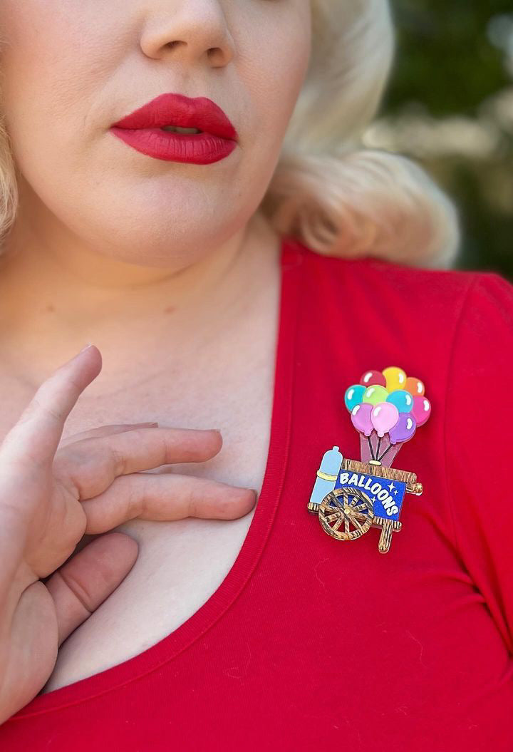 Funfair Balloon Cart by Makokot x Lipstick & Chrome — Vintage Carnival Acrylic Brooch