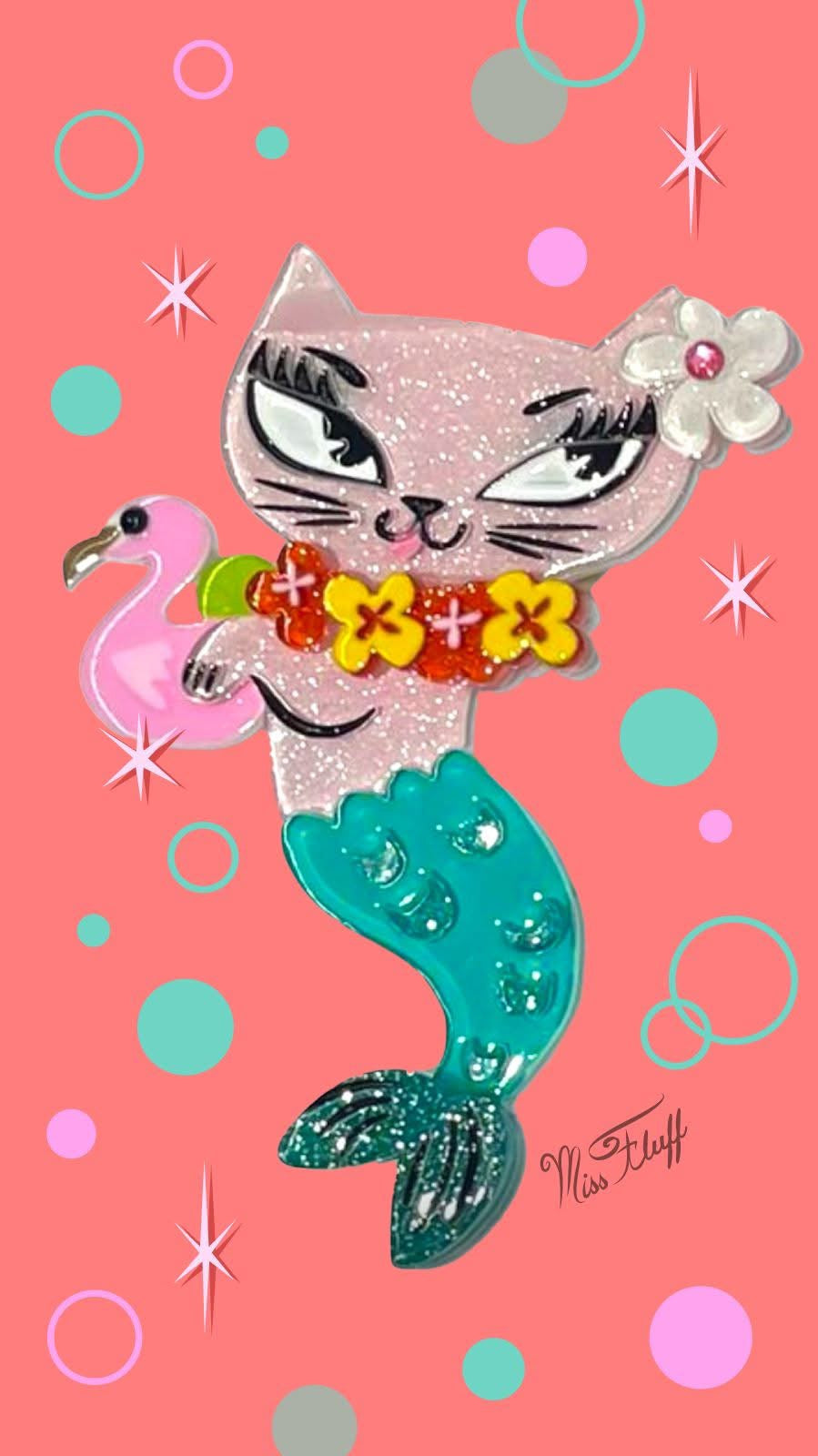 Tiki Merkitty Brooch by Miss Fluff x Lipstick & Chrome — Vintage Tiki Mermaid Cat Acrylic Pin
