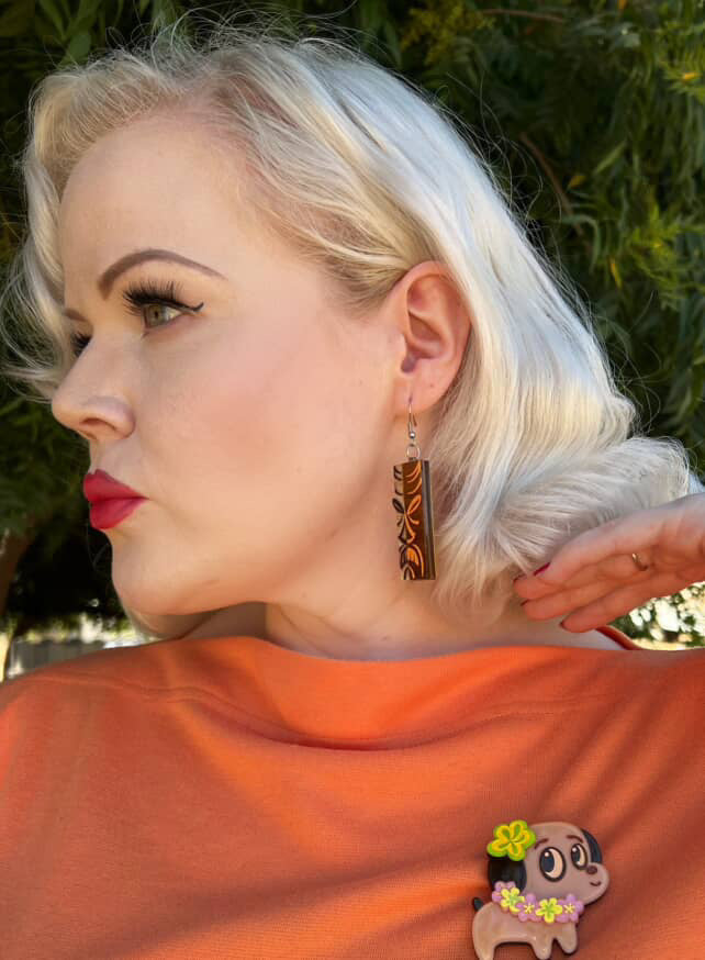 Polynesian Pup Mini Brooch by Miss Fluff x Lipstick & Chrome — Tiki Dog Pin