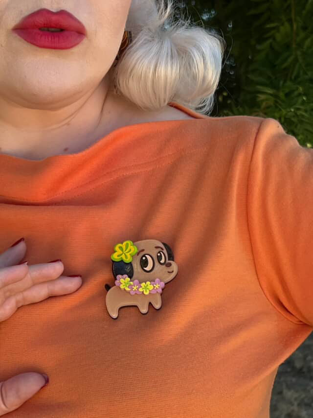 Polynesian Pup Mini Brooch by Miss Fluff x Lipstick & Chrome — Tiki Dog Pin