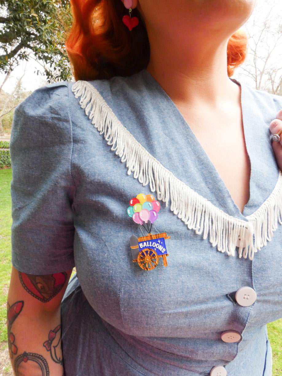 Funfair Balloon Cart by Makokot x Lipstick & Chrome — Vintage Carnival Acrylic Brooch
