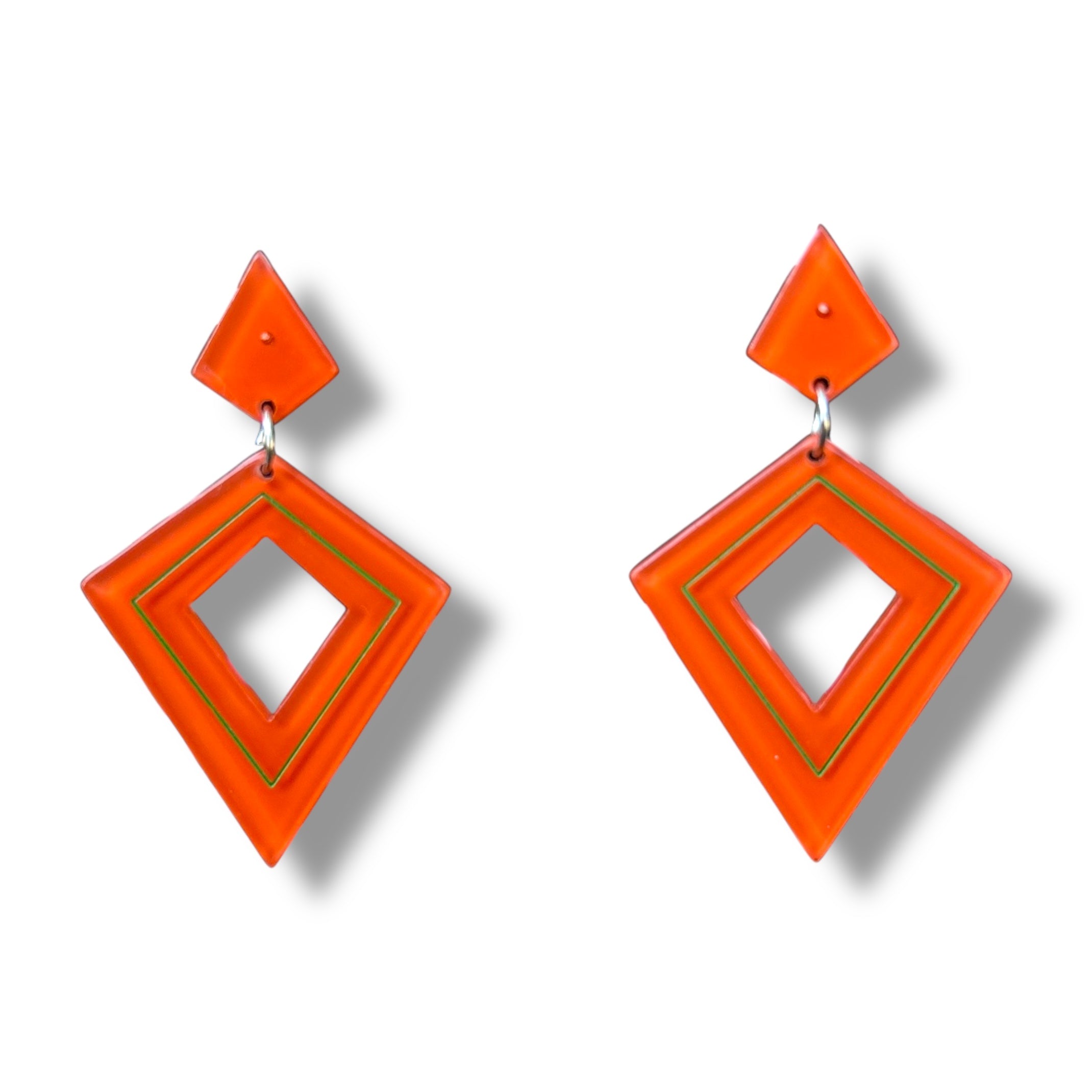 Retro Diamond Dangle Earrings by Lipstick & Chrome — Orange Vintage Acrylic Drop Earrings