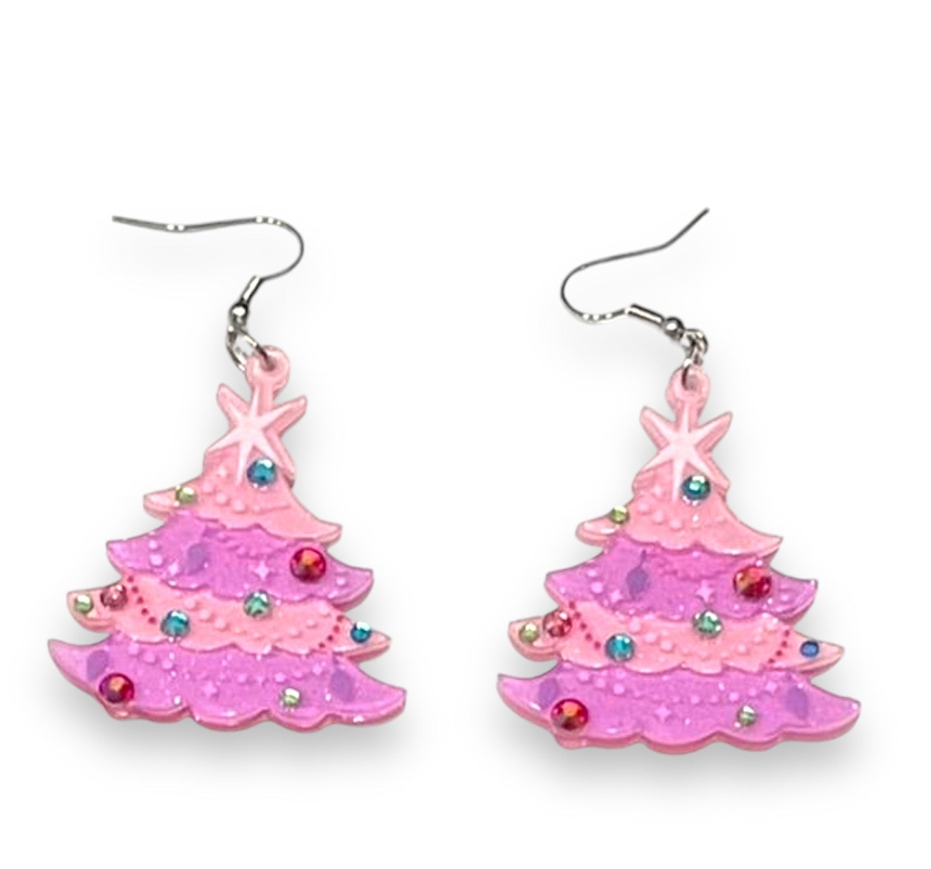 Oh Pinkmas Tree Earrings by Miss Fluff x Lipstick & Chrome — Pink Christmas Tree Drop Earrings