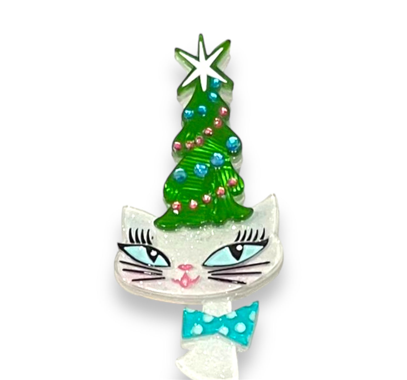 Kitty Christmas Hat Brooch by Miss Fluff x Lipstick & Chrome — Holiday Cat in Santa Hat Pin