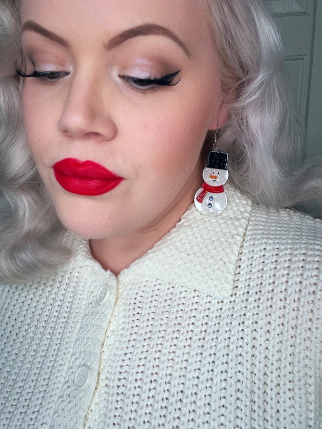 Frosty Friends Earrings by Lipstick & Chrome — Snowman Holiday Drop Earrings