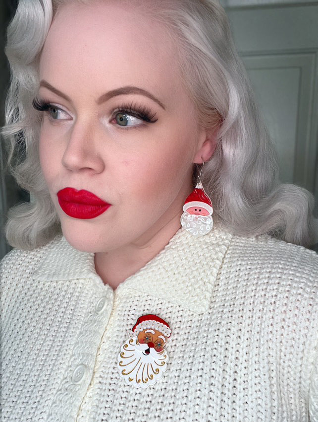Starry Eyed Santa Brooch by 50's Vintage Dame x Lipstick & Chrome — Retro Christmas Santa Pin