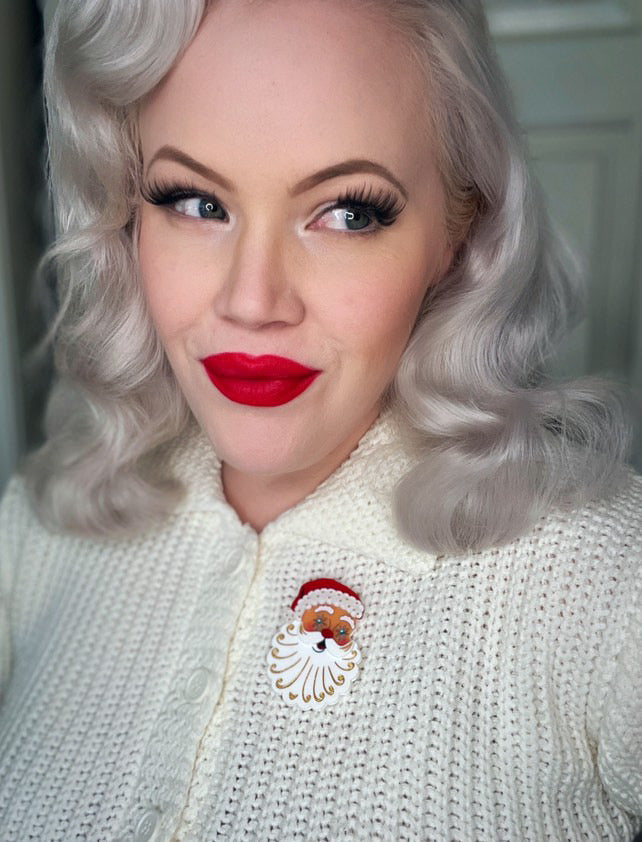 Starry Eyed Santa Brooch by 50's Vintage Dame x Lipstick & Chrome — Retro Christmas Santa Pin