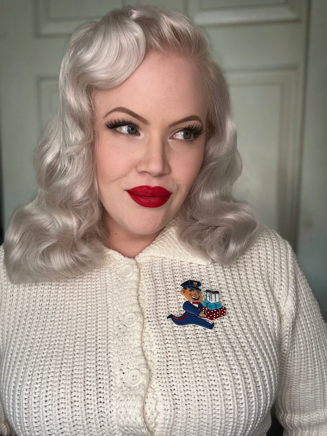 Christmas Happy Mail Brooch by 50's Vintage Dame x Lipstick & Chrome — Retro Holiday Letter Pin