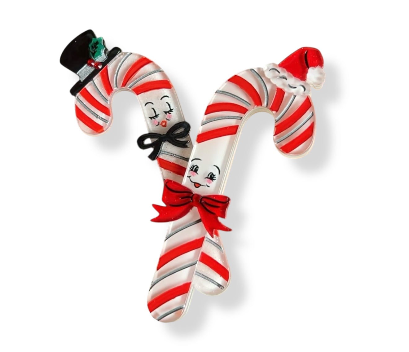 Candy Cane Couple Brooch by 50's Vintage Dame x Lipstick & Chrome — Retro Christmas Duo Pin