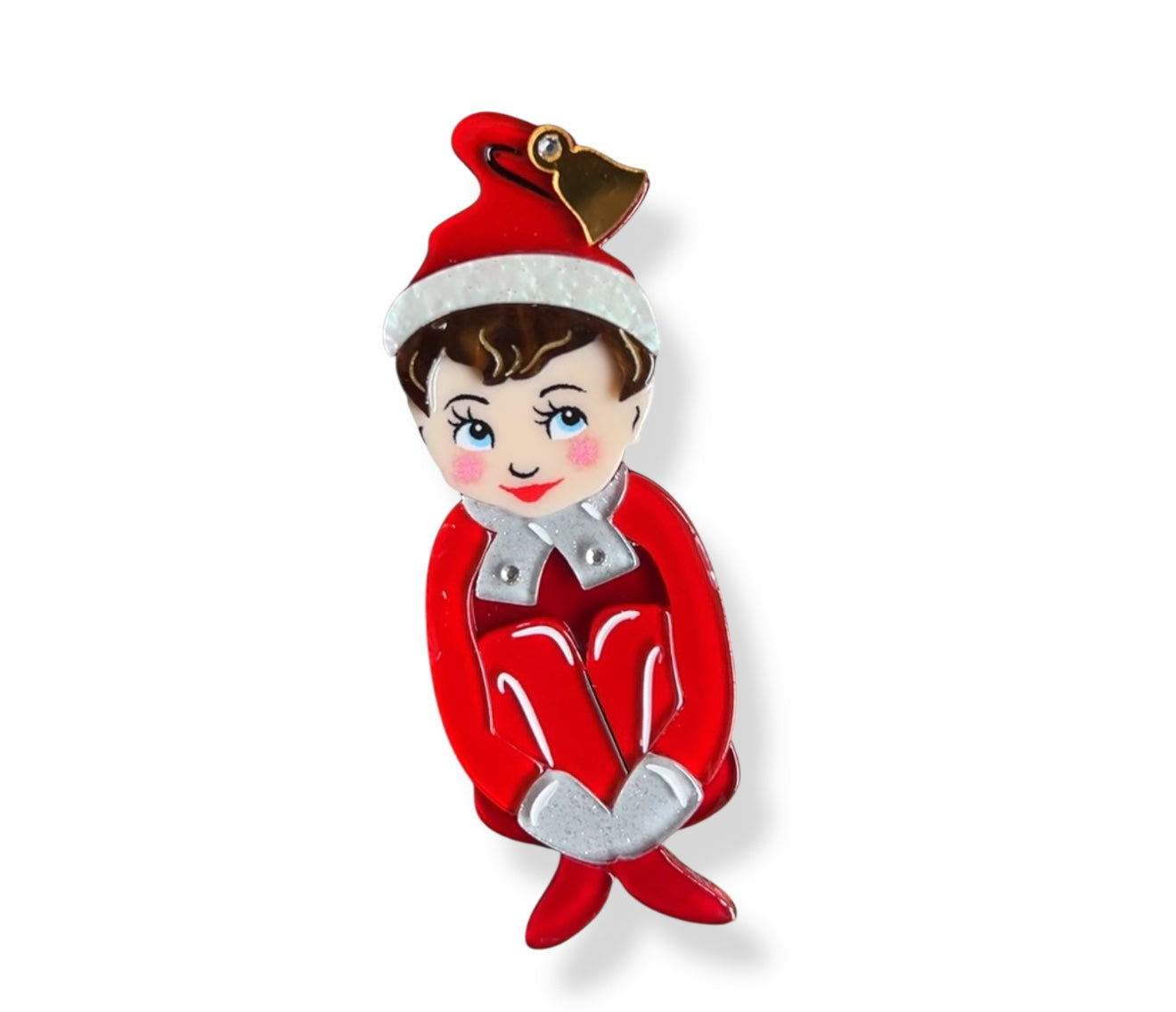 Merry Mischief Brooch by 50's Vintage Dame x Lipstick & Chrome — Retro Christmas Elf Pin