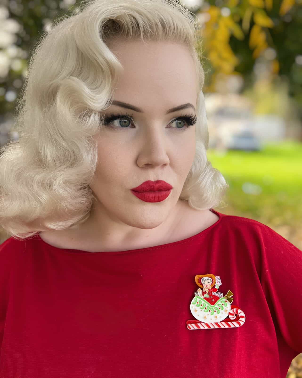 Sleigh All Day Brooch by 50's Vintage Dame x Lipstick & Chrome — Retro Christmas Pin